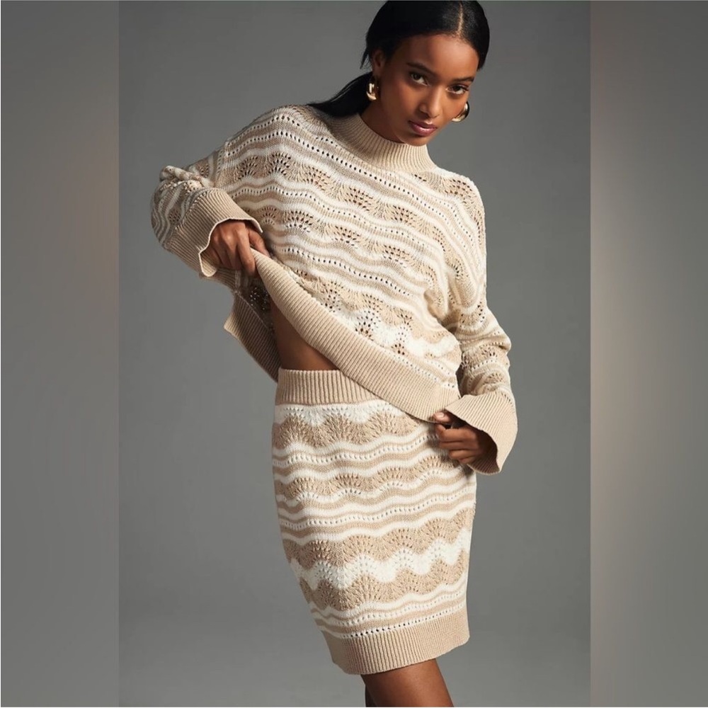 Anthropologie Pointelle sweater & skirt set